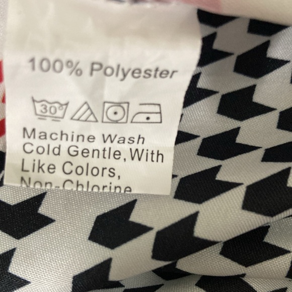 Black Red White Top/Blouse High Elastic Neck Long Sleeves Women Size Large - Picture 9 of 9